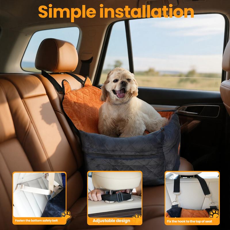 Pet Dog & Cat Car Seat Fully Detachable and Washable Memory Foam Covered Car-mounted Pet kennel Soft Fabric Easy to Install with Adjustable Straps Anti-Slip Bottom