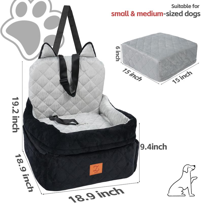 Pet Dog & Cat  Car Seat Fully Detachable and Washable Memory Foam Covered Car-mounted Pet kennel Soft Fabric Easy to Install with Adjustable Straps Anti-Slip Bottom